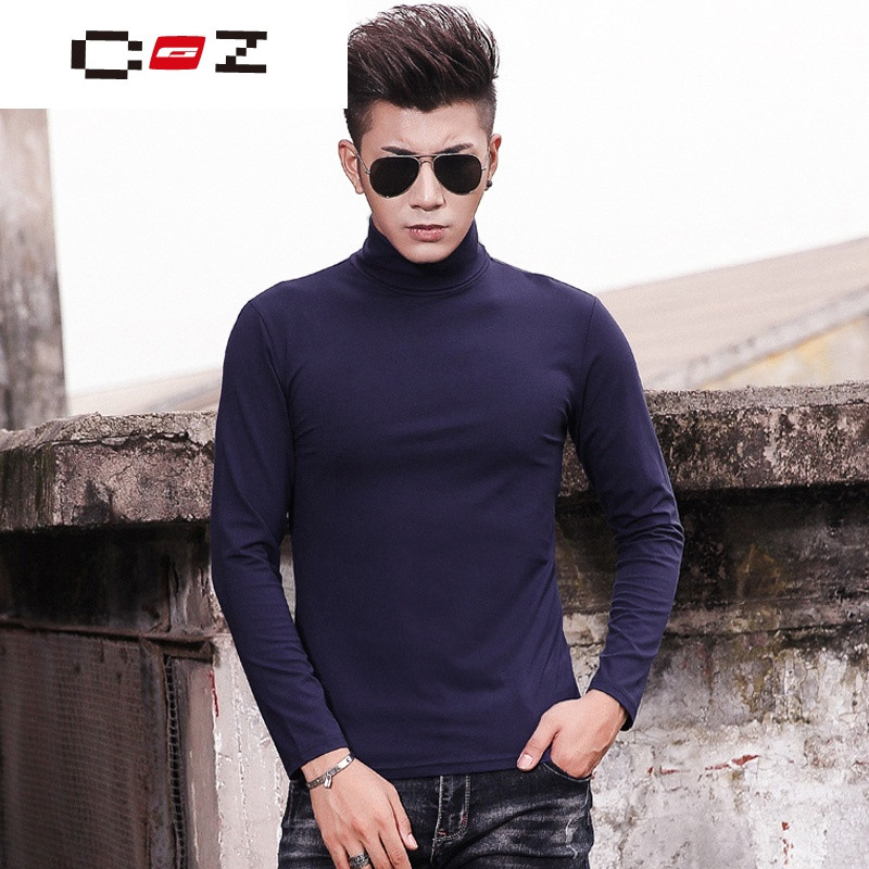 CZ潮流品牌莫代尔男士长袖T恤高领韩版修身纯