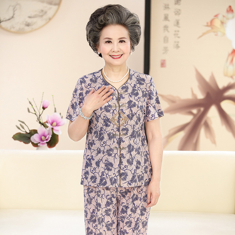 中老年女装夏装套装妈妈装50-60岁老奶奶短袖