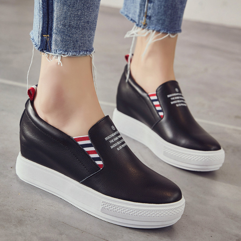 木偶情缘2017新款小白鞋女内增高皮鞋单鞋时