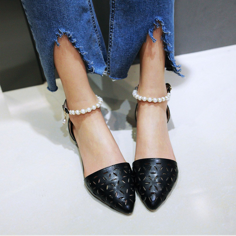 2017夏凉鞋浅口女鞋串珠平底镂空韩版包头平