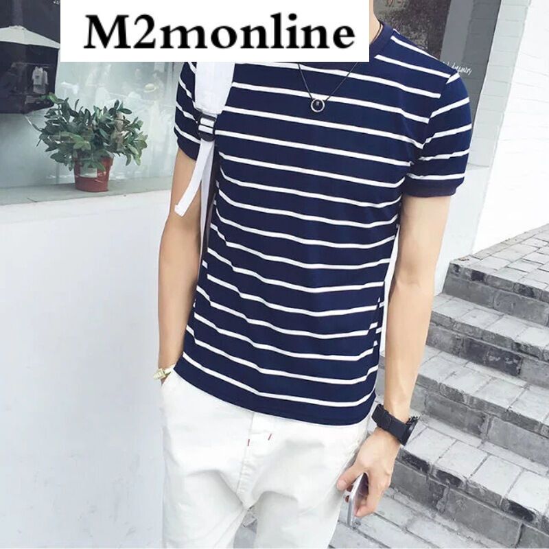 M2monline青少年夏季条纹短袖T恤男土衣服高