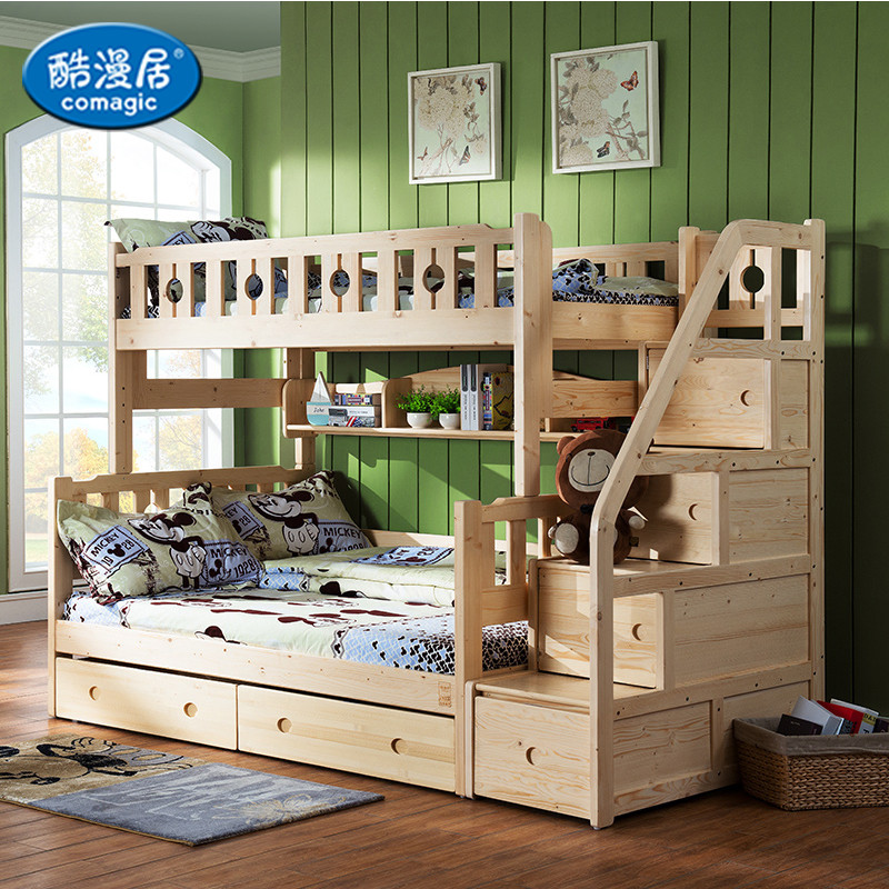 酷漫居松木儿童家具 实木梯柜儿童床高低床子母床 多功能组合床上下床梯柜实木上下床（不含拖箱、置物架） 可拆分梯柜双层床 1.2m*1.9m