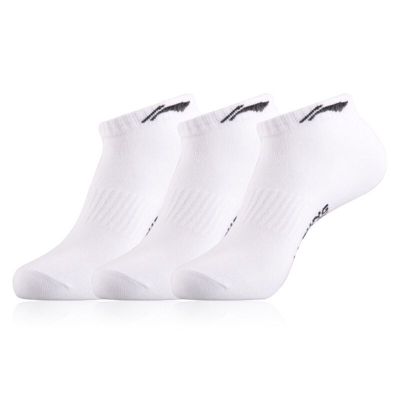 李宁男袜 3双装船袜运动袜 低跟李宁袜子男士短袜 白色三双装 均码
