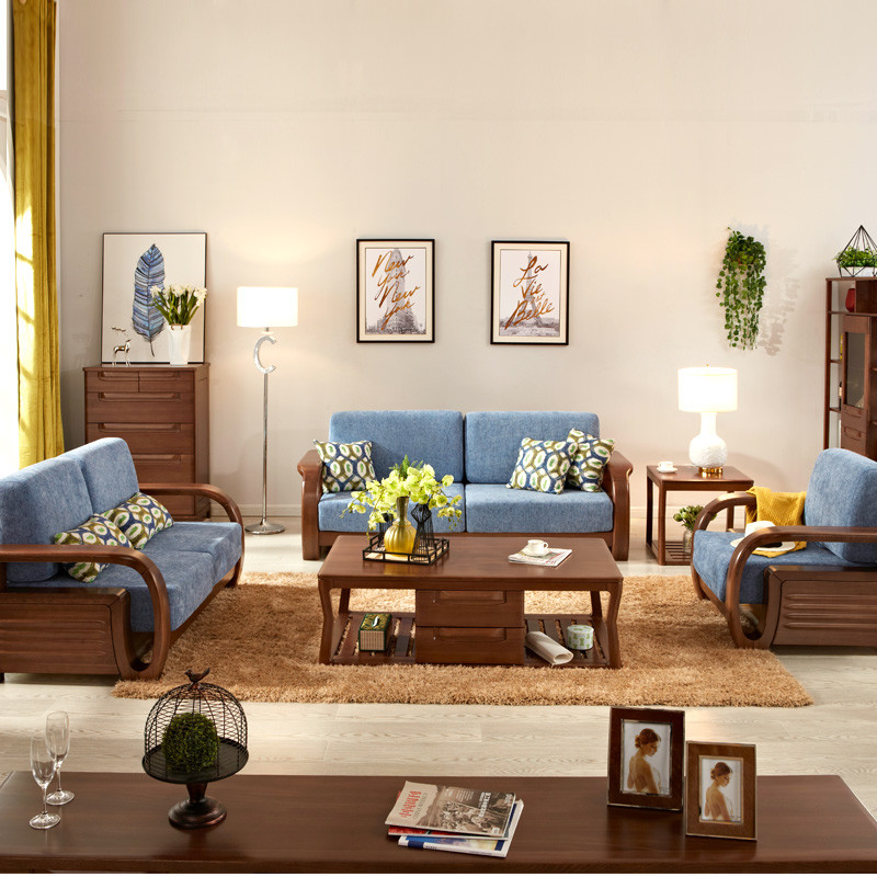 光明家具 现代中式榆木实木组合布艺沙发 客厅家具木质布艺沙发 858-3805沙发 1+2+3组合沙发