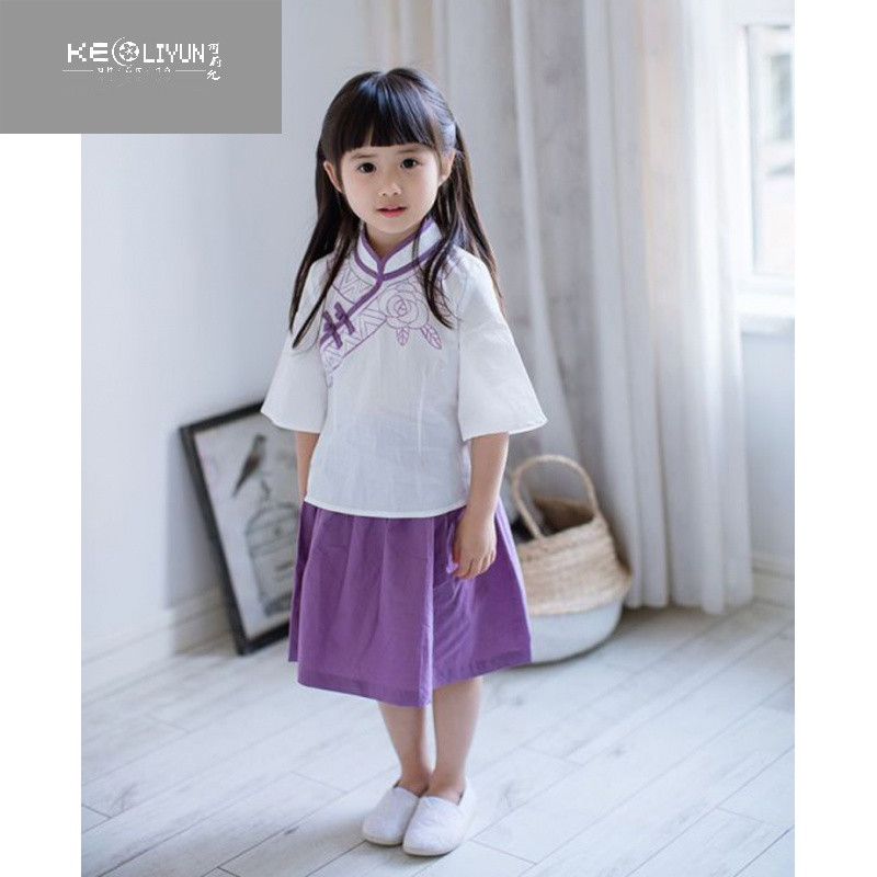 可莉允时尚品牌汉服女童夏2017夏款童装女宝宝套装学院风儿童唐装民国