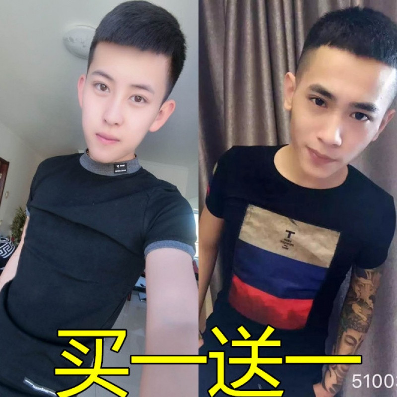 624款快手红人李耀阳高迪同款短袖修身t恤紧身翻领衬衫社会精神小伙男