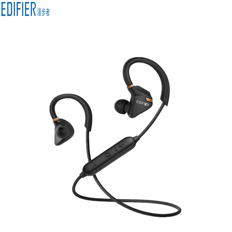Edifier/漫步者W296BT入耳式耳塞挂耳跑步运动双耳无线蓝牙耳机 暗金黑色