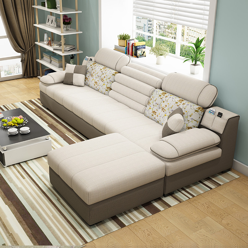 迪丽娜 沙发 布艺沙发大小户型可拆洗简约现代客厅家具转角L型组合沙发 三人位2.1米