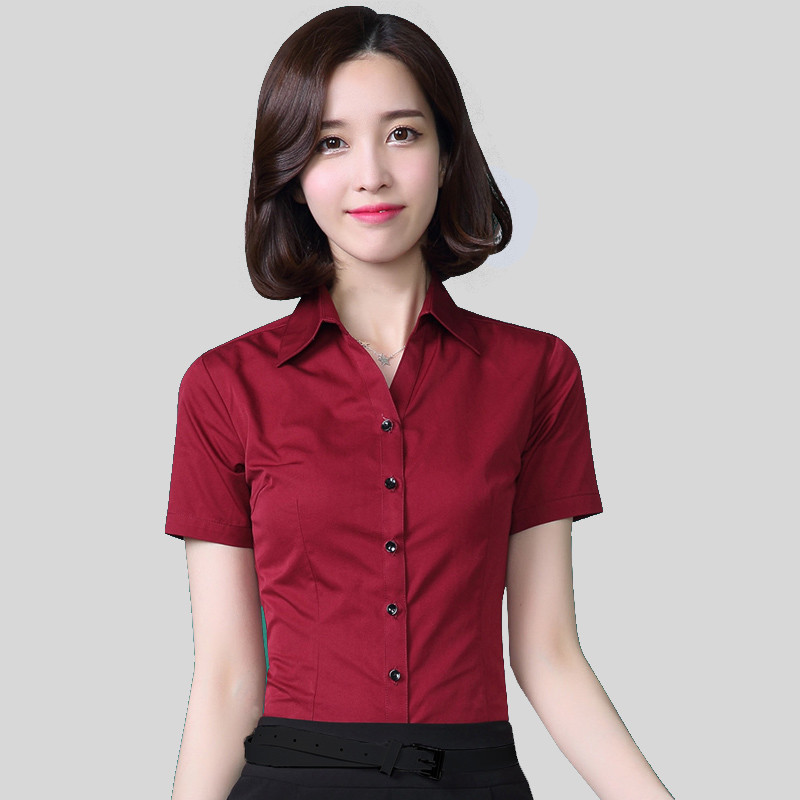 2017新款短袖衬衫女夏季职业装棉上班工作服