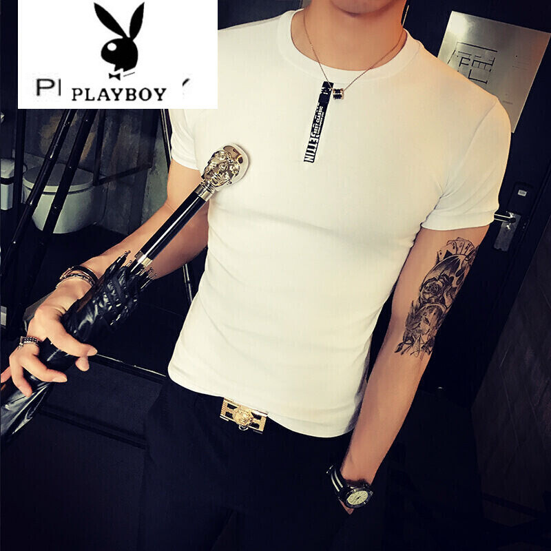 花花公子夏季快手红人二公子同款半拉链恤社会