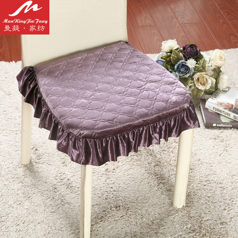 曼凝家纺 韩版加厚金丝绒椅子坐垫 花边绑带防滑可拆卸餐椅垫子 42*45cm 紫色