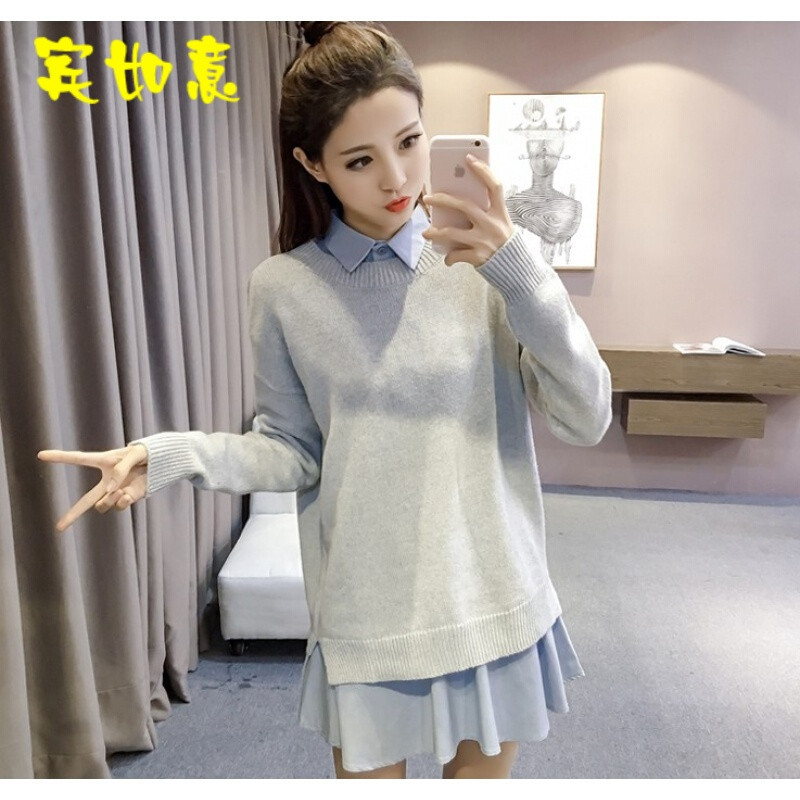 秋季韩版学院风毛衣衬衫两件套连衣裙女学生宽