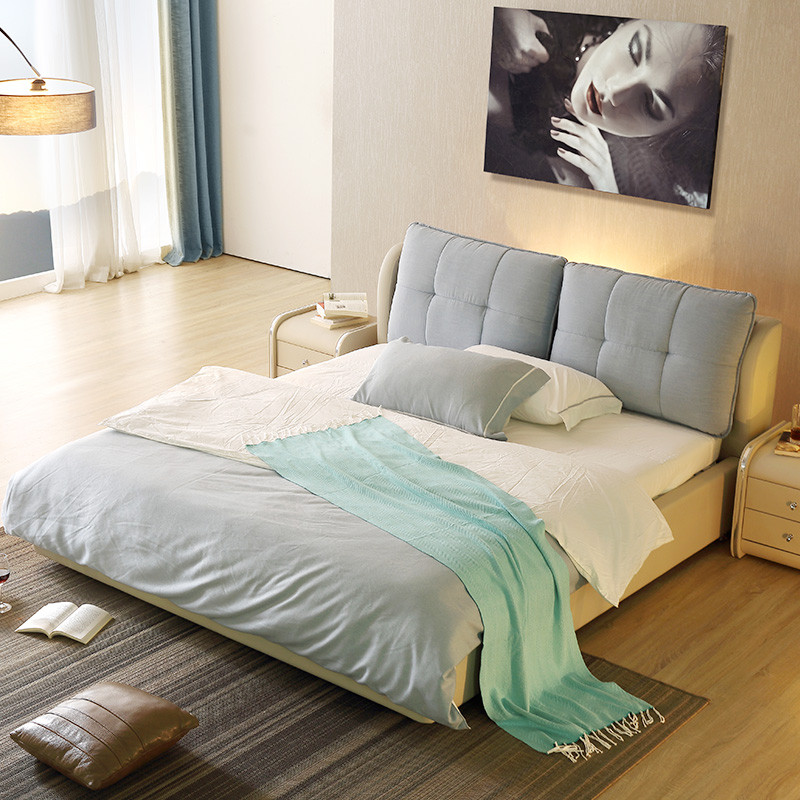 A家家具 双人床 皮床 布艺床 现代简约卧室家具组合婚床 可拆洗布艺软靠皮床 1.5米排骨架+2床头柜