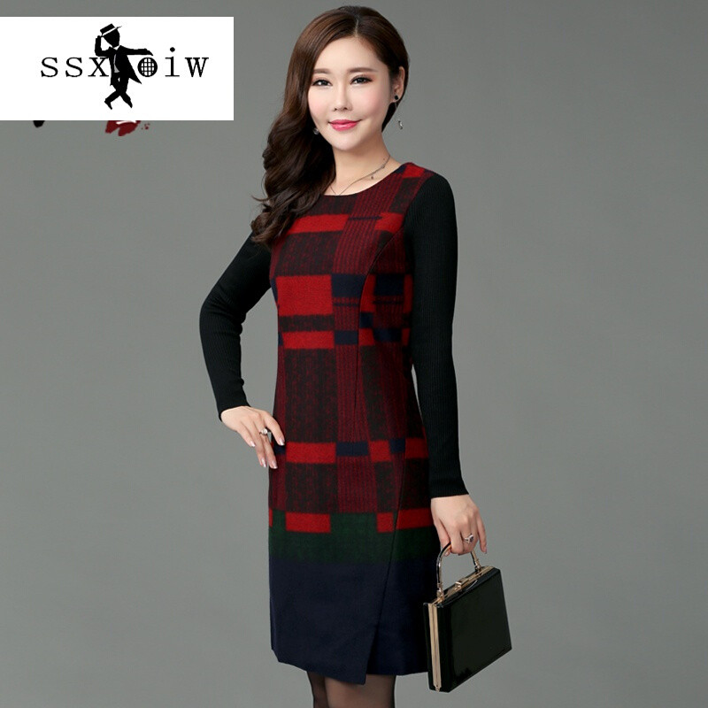 sxoiw2017秋装新款女秋冬季加厚长袖连衣裙羊