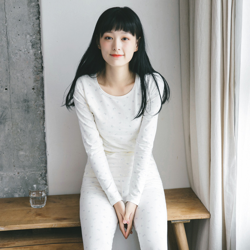 秋衣秋裤女薄款紧身纯棉毛衫学生少女保暖内衣女打底秋衣套装 155(s)