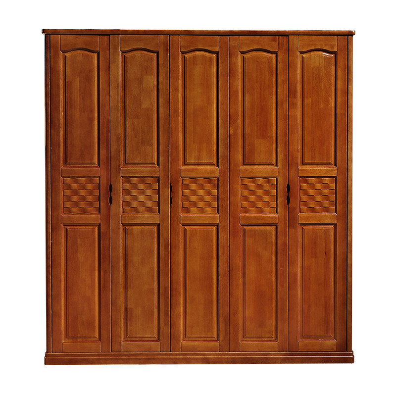 天惠子现代中式橡胶木简易整体三四五六门卧室木质加顶衣柜 三门（1218x630x2100mm）