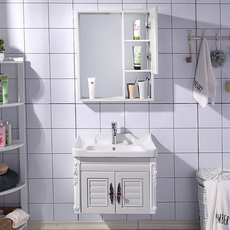 帝宏 太空铝浴室柜镜柜 简约现代挂墙式洗手洗脸盆柜组合洗漱台 0.8M 玫瑰花镜子侧柜款