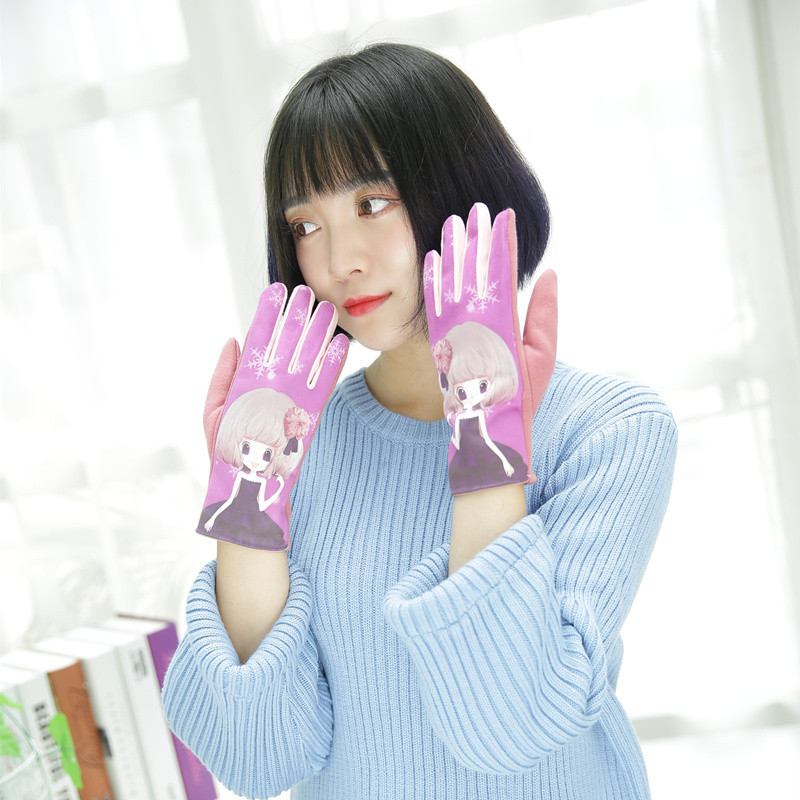0090新款手套女冬季可爱韩版学生卡通加绒加