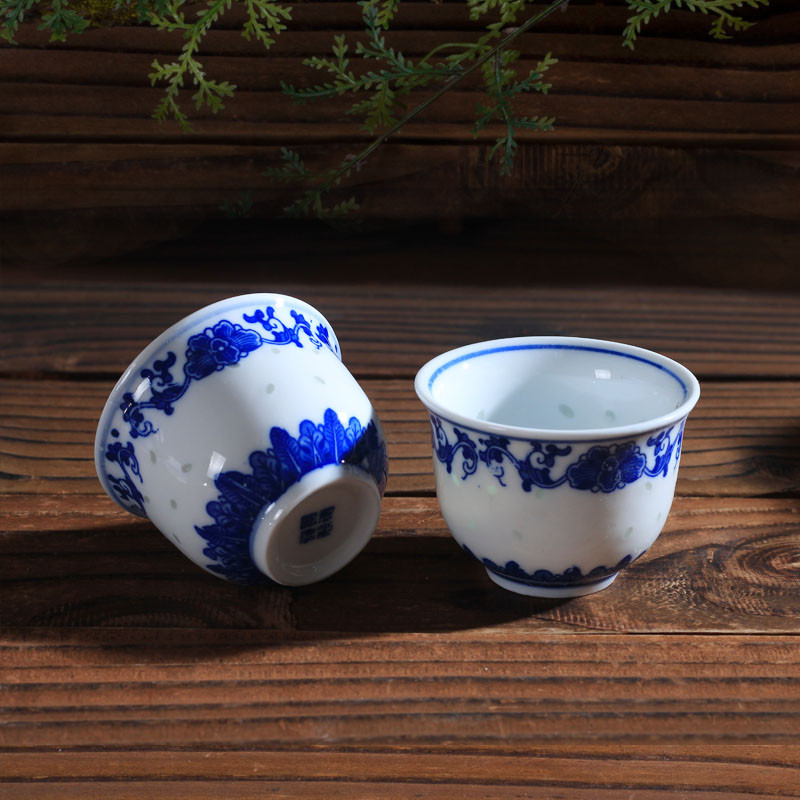 景德镇青花玲珑陶瓷茶杯可做酒杯 约100ml