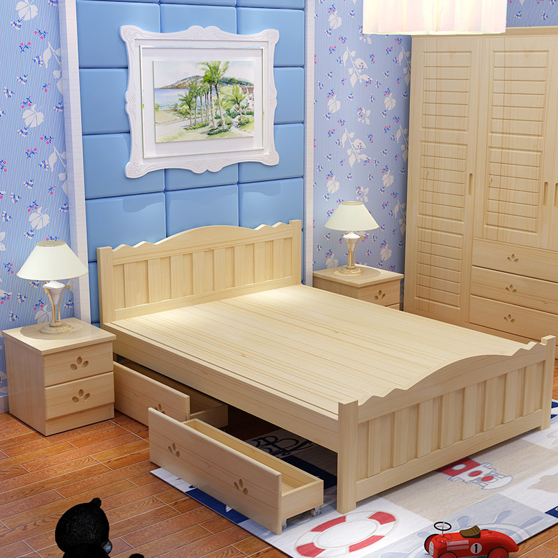 硕木居 实木床1.5米单人床1.2全松木双人床1.8米大床成人床简易床木板床 1800mm*2000mm清漆款-加强型无抽屉单体