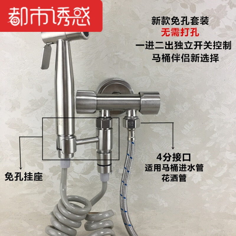 304不锈钢妇洗器马桶喷枪套装洗屁股花洒增压冲洗器喷头 免孔套装4
