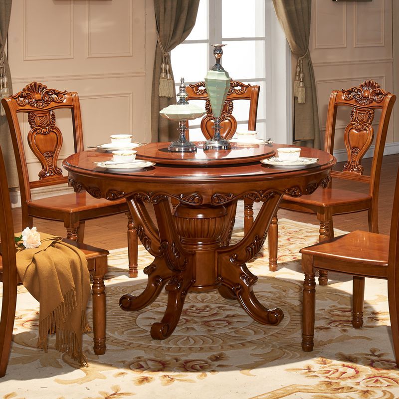宫寓家具欧式实木圆桌 1.3米圆桌+转盘+8把餐椅