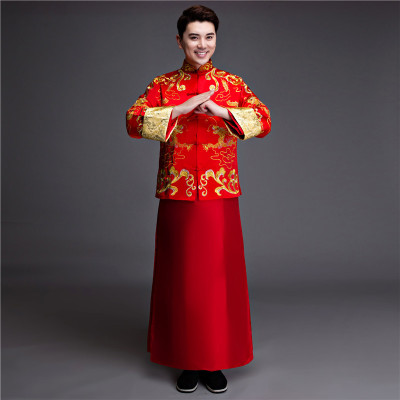古代秀禾男士结婚衣服中国风汉服婚服中式复古服装新郎红色敬酒服
