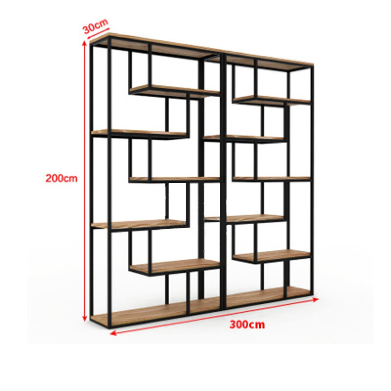 铁艺书架简约现代多功能实木隔板落地置物层架客厅玄关隔断储物架 300*30*200