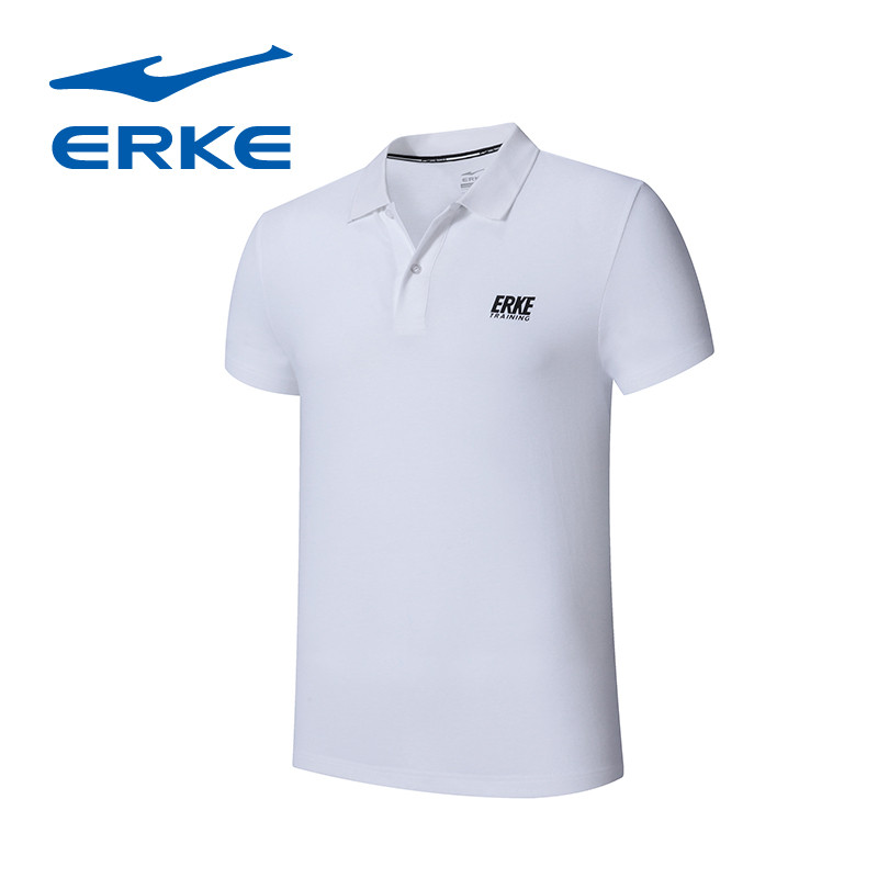 鸿星尔克（erke）休闲翻领男款短袖纯色简约T恤11218219337 S 正白