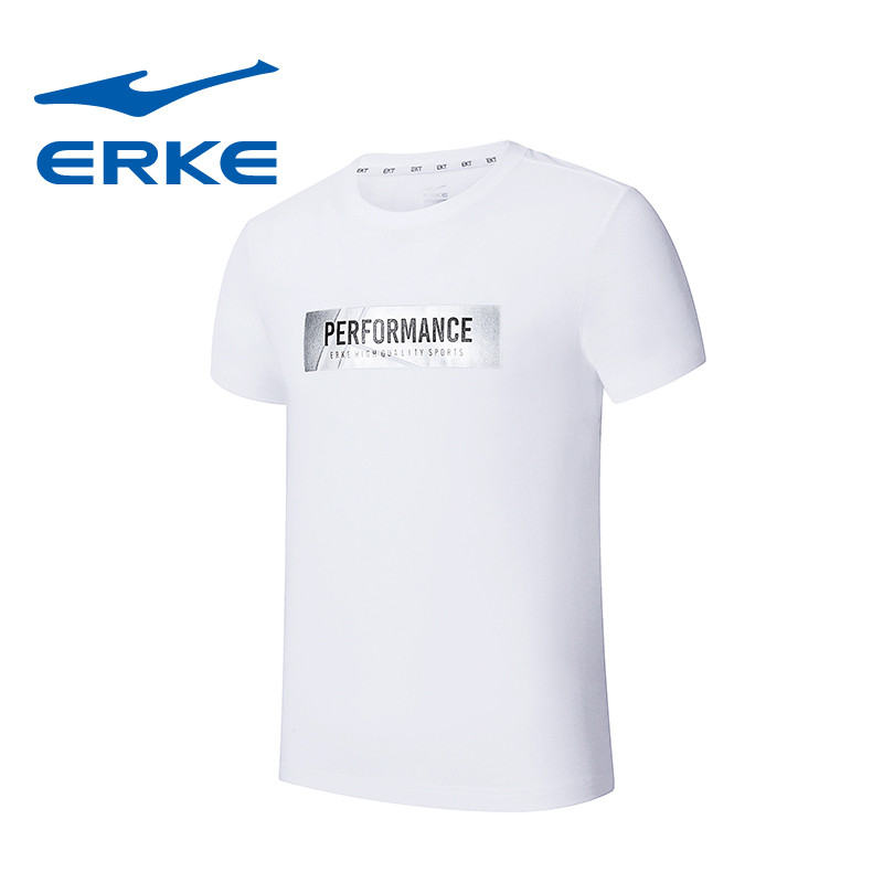 鸿星尔克（erke）男士舒适圆领休闲短袖针织衫简约T恤11218219023 XL 正白