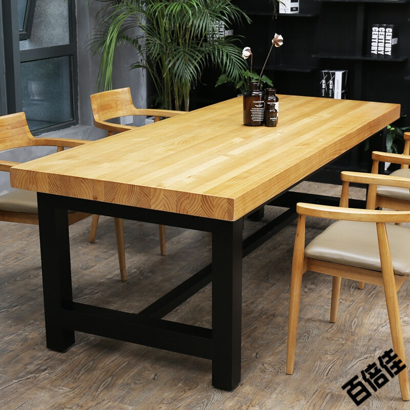 创意新款美式loft餐桌椅组合简约现代实木桌长桌餐厅饭桌原木桌子200*80*75厚度5c 200*80*75厚度8cm