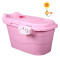 塑料婴儿儿童浴盆泡澡加厚洗澡超大号浴缸特大木桶 加大号粉色(无盖)