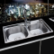 厨房SUS304不锈钢拉丝大水槽双槽小水槽洗菜盆碗槽水池加厚深_2 201钢78X43十六件套