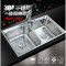 厨房SUS304不锈钢拉丝大水槽双槽小水槽洗菜盆碗槽水池加厚深_2 201钢75X40十六件套