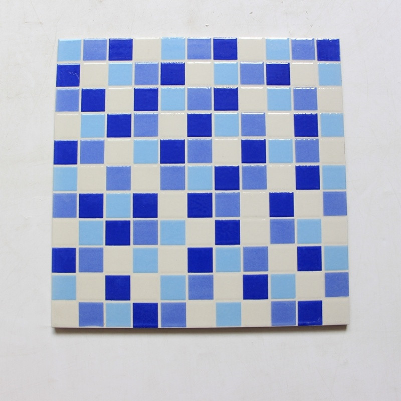 马赛克蓝色格子300x300抛晶砖厨房卫浴地板砖游泳池专用瓷砖地砖