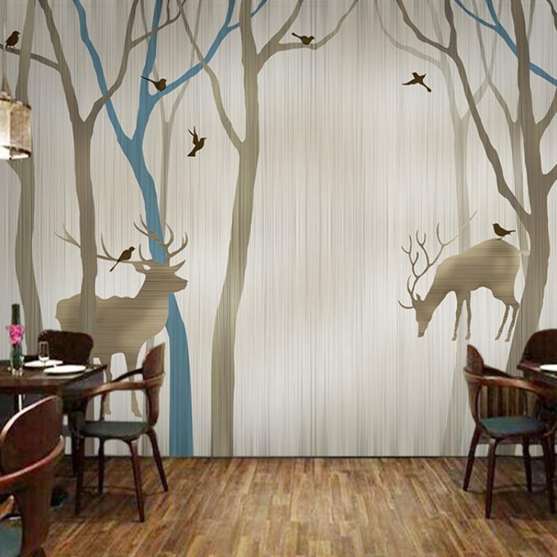 无缝大型沙客厅卧室电视背景墙纸抽象手绘欧式怀旧驯鹿壁纸_0 高档无缝珍珠布（整幅）