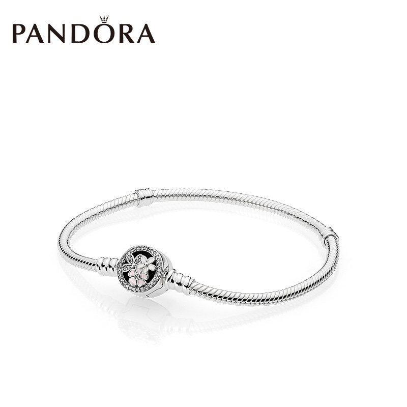 PANDORA潘多拉 诗花绽放链扣925银+珐琅手链手镯 590744CZ 18CM