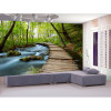 无缝小桥流水3d壁画森林自然风景客厅卧室电视沙背景墙纸壁纸画 无缝真丝布（整张/平方）