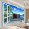 3D立体墙纸客厅沙卧室餐厅电视背景墙壁纸大型壁画假窗大海蓝天 无缝无纺布（整张/平方）