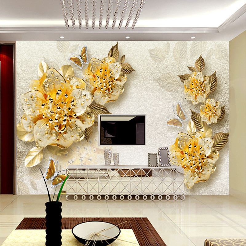 无缝3D大型壁画定制珠宝电视背景墙沙客厅床头壁纸墙布墙纸花朵 无缝宣绒布（整张）