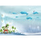 无缝3d卡通海底手绘纯色蓝色海豚儿童房壁纸卧室背景墙无纺布墙纸 无缝无纺纸（整张/平方）