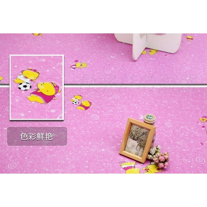 自粘PVC地板石塑塑胶地板革自贴家用卧室防水加厚耐磨地板贴纸_3_8 默认尺寸 粉红色加厚粉色卡通