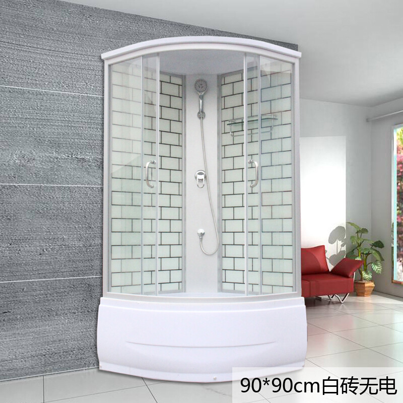 弧扇形整体淋浴房浴室钢化玻璃沐浴房蒸汽洗澡间卫生间一体式家用_2 90cm扇形白砖无电