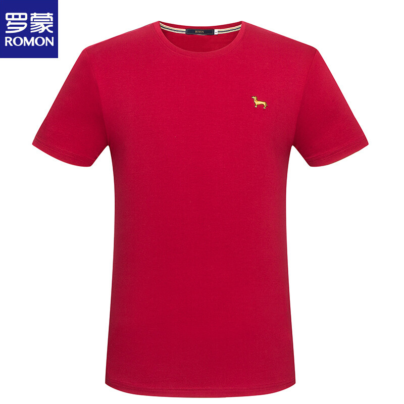 罗蒙（ROMON）短袖T恤男2018夏季时尚休闲纯色修身汗衫 185 红色