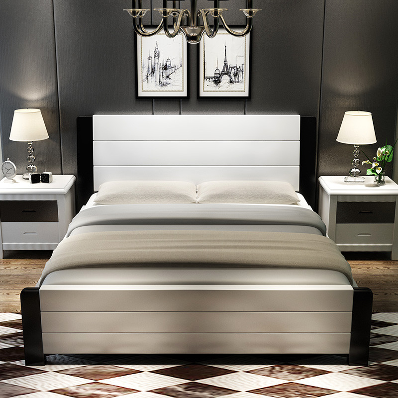 现代简约全实木床白色橡木1.8米双人床1.5m1.2单人床1.35主卧家具 1350*2000框架床+环保床垫