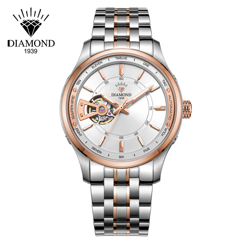 上海钻石牌（DIAMOND）手表沙漏系列男士自动机械表男表防水夜光腕表3160正品国表 玫瑰金钢带款