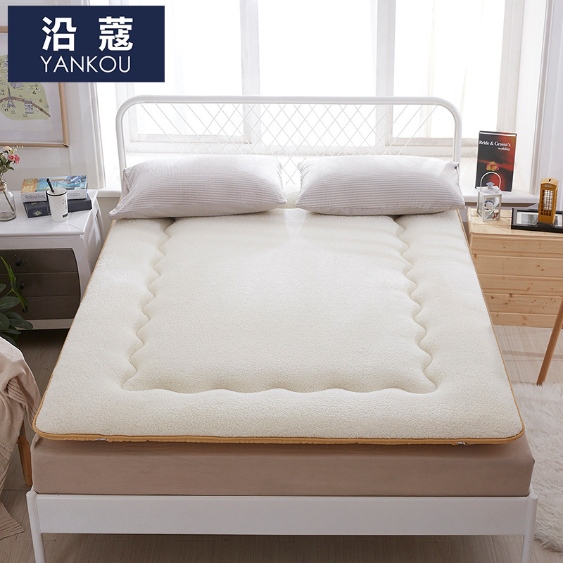 沿蔻 加厚保暖羊羔绒榻榻米床垫床褥子学生单人双人床护垫垫被 1.8米床适用 白色