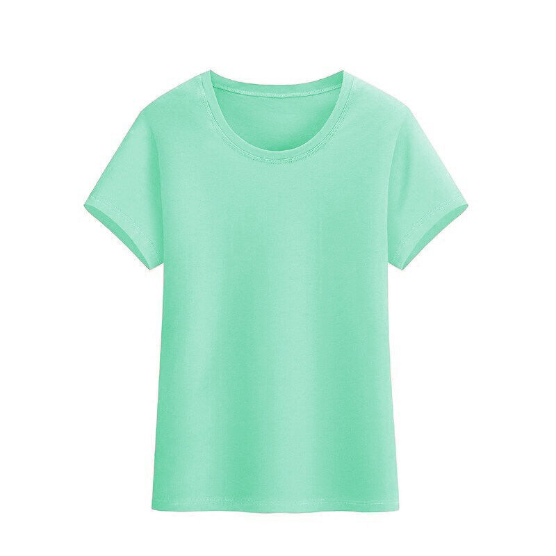 纯色T恤上衣2018夏装新款糖果色少女学生学院风简约百搭圆领短袖 L 基础T-绿色