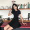 秋季女装韩版气质修身复古性感镂空显瘦黑裙短袖连衣裙短裙 XL 红色