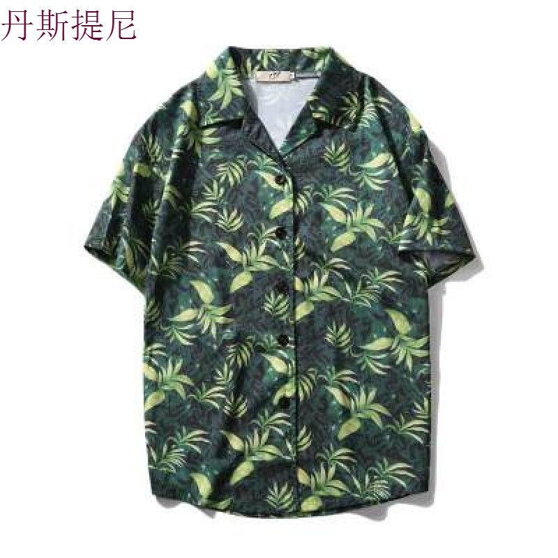 夏季五分袖衬衫男宽松沙滩花衬衣夏威夷海边度假旅游短袖上衣服潮_13 L 311衬衫叶子